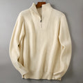 Men's cotton half-zip sweater in beige, plus size bat wing knitwear