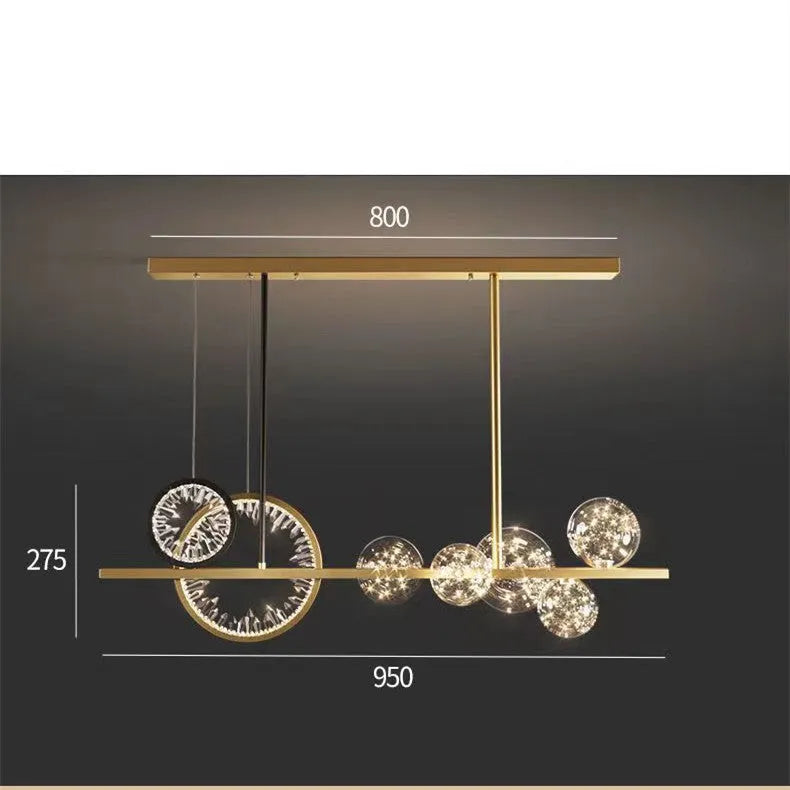 Glass chandelier with iron body in light luxury style, 95cm diameter, 27.5cm height, remote control
