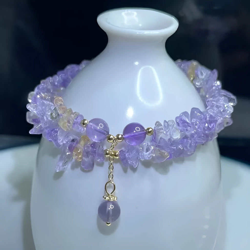 Double row natural ametrine bracelet with 8mm D178 colour beads on elastic thread