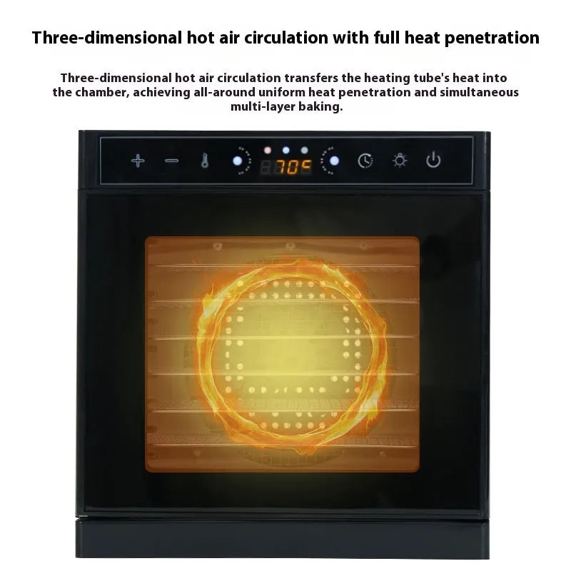 Stainless steel fruit dehydrator with visual skylight and LED control panel
