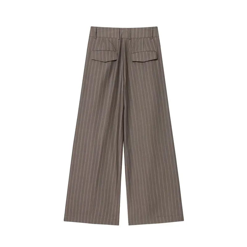 Women's double pleated wide leg pants in velvet fabric with lace-up detail and mid waist