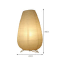 White handcrafted rice paper table lamp with either a circular or rectangular shade on a wooden desk.