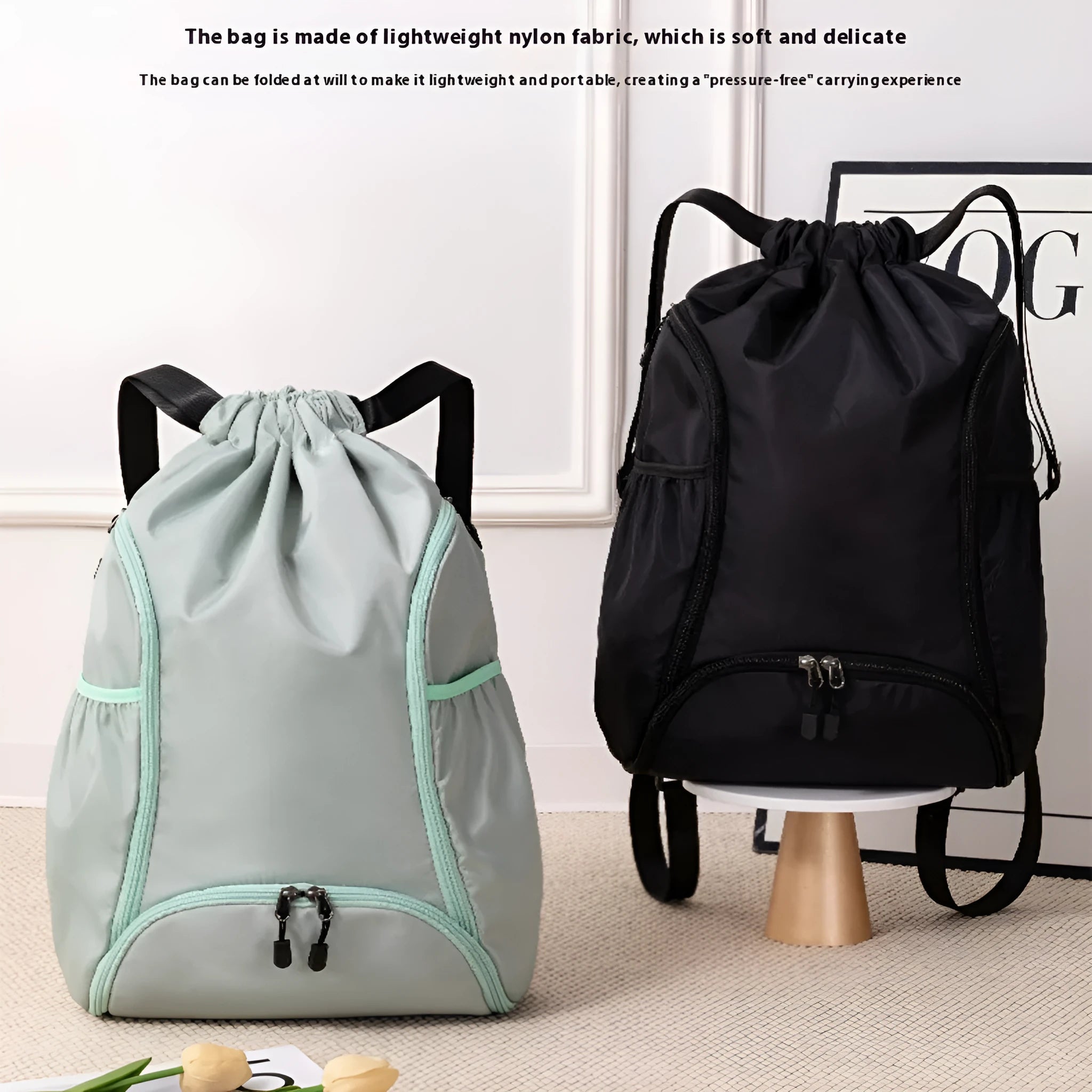 Large cube-style sports backpack with drawstring closure in five colour options