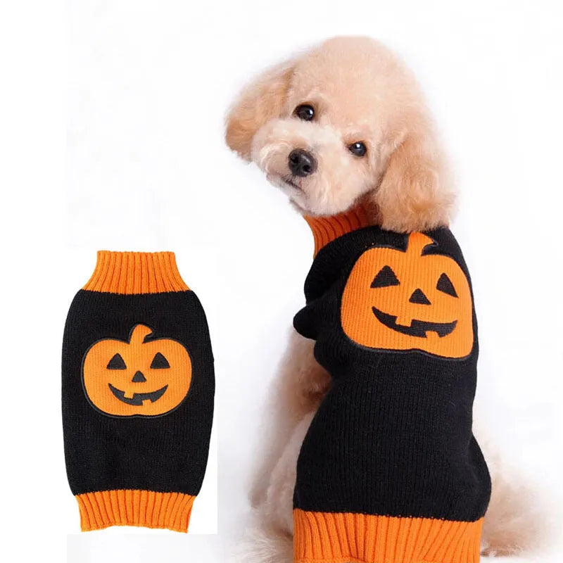 Pet Halloween dog knitted pumpkin sweater acrylic pullover orange black pumpkin colour