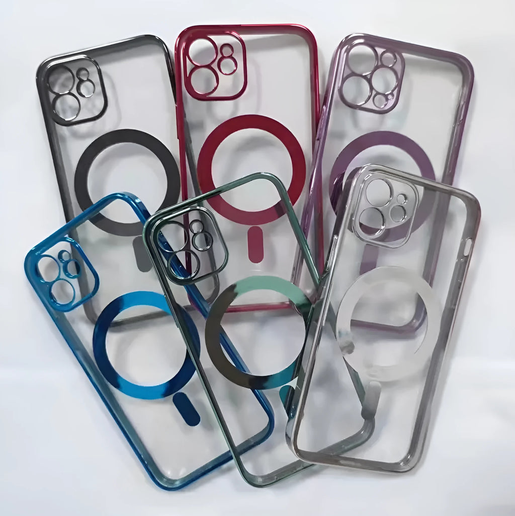 Electroplated silicone TPU protective cover for iPhone magnetic phone cases in solid colours.
