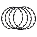 Set of four coloured nylon wheel hub protection rings for alloy wheels.