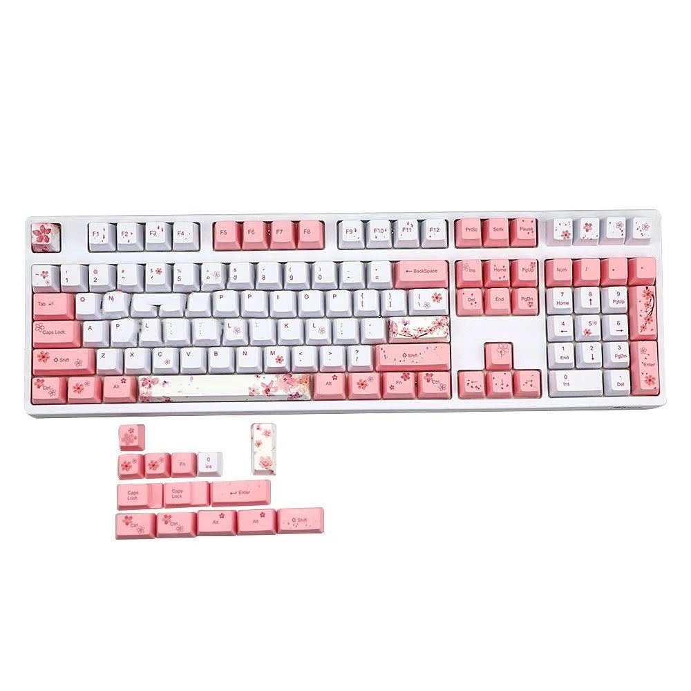 Pink Sakura keycap with cherry blossom design, OEM height and five-sided sublimation for 61, 64, 72 or 122 key keyboards