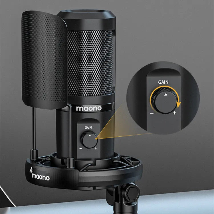 PM461 USB desktop recording microphone kit with black shock mount and tripod stand