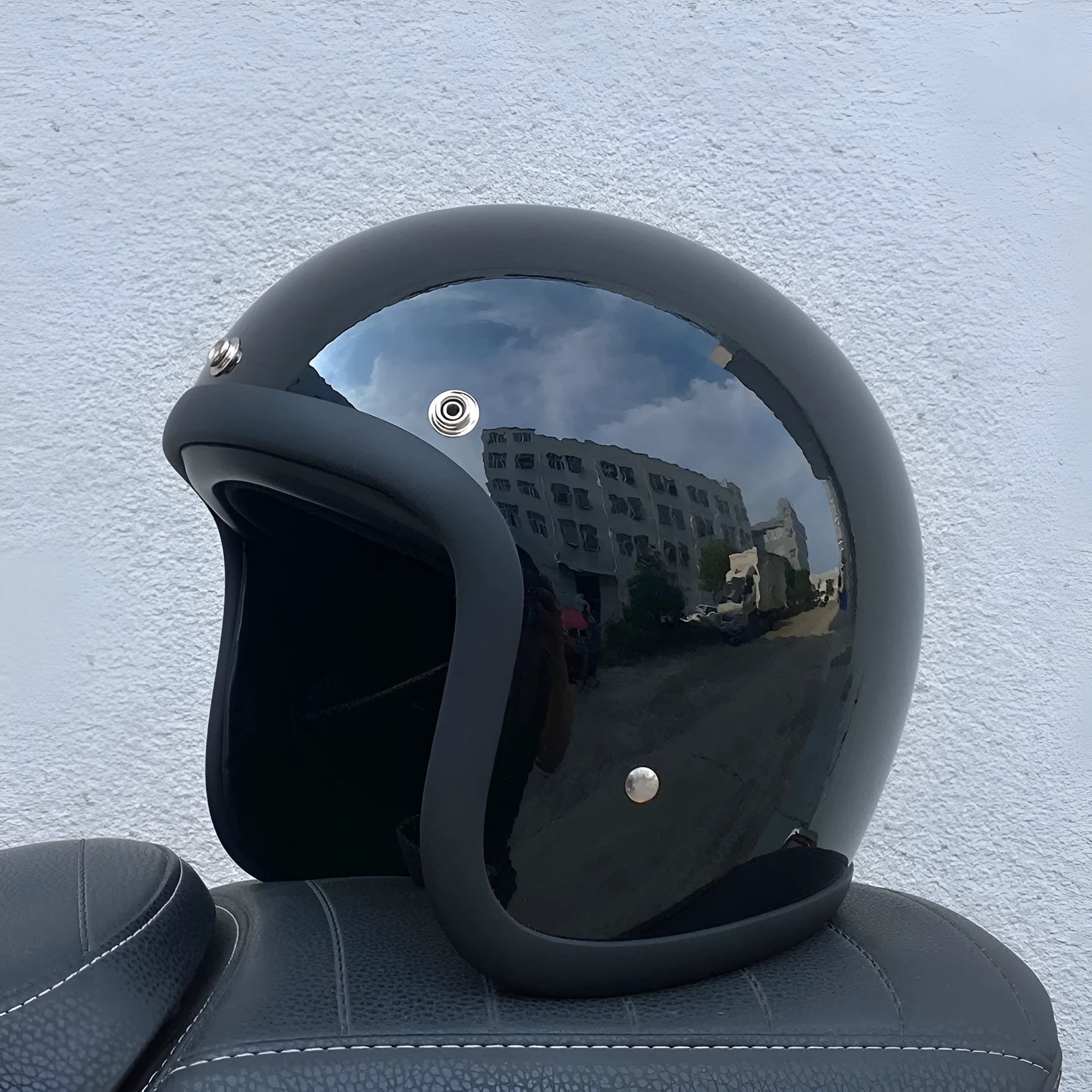 FRP glass fibre retro half motorcycle helmet for electric scooter commuting in cement grey colour