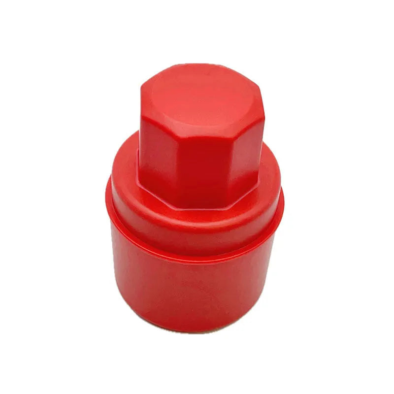 Black and red car tyre polishing sponge brushes with lids on a white background.