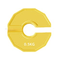 Rubber barbell weight plate in green on white background, portable aperture design for dumbbell strength training