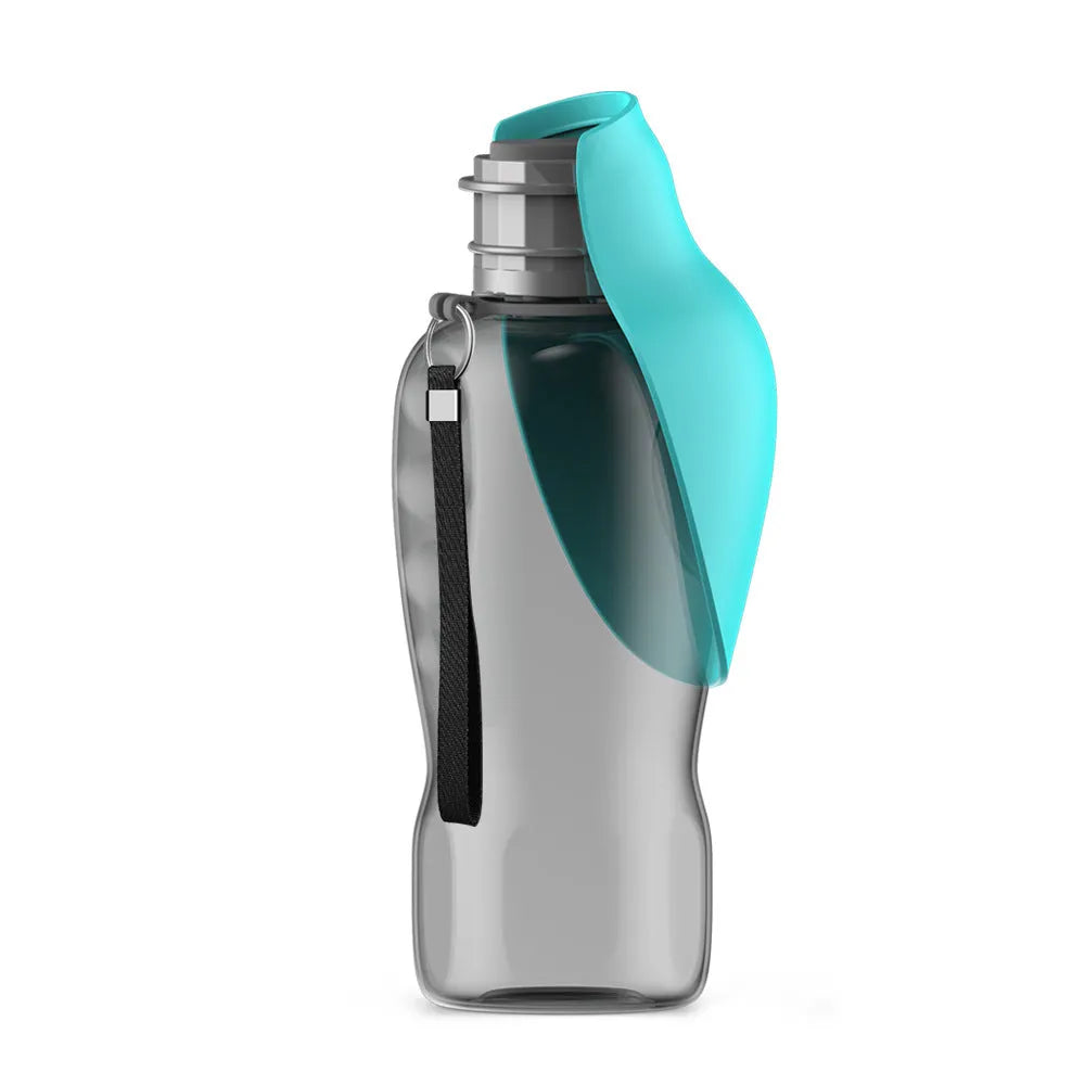 800ml portable dog water bottle with blue foldable drinking bowl and wrist strap