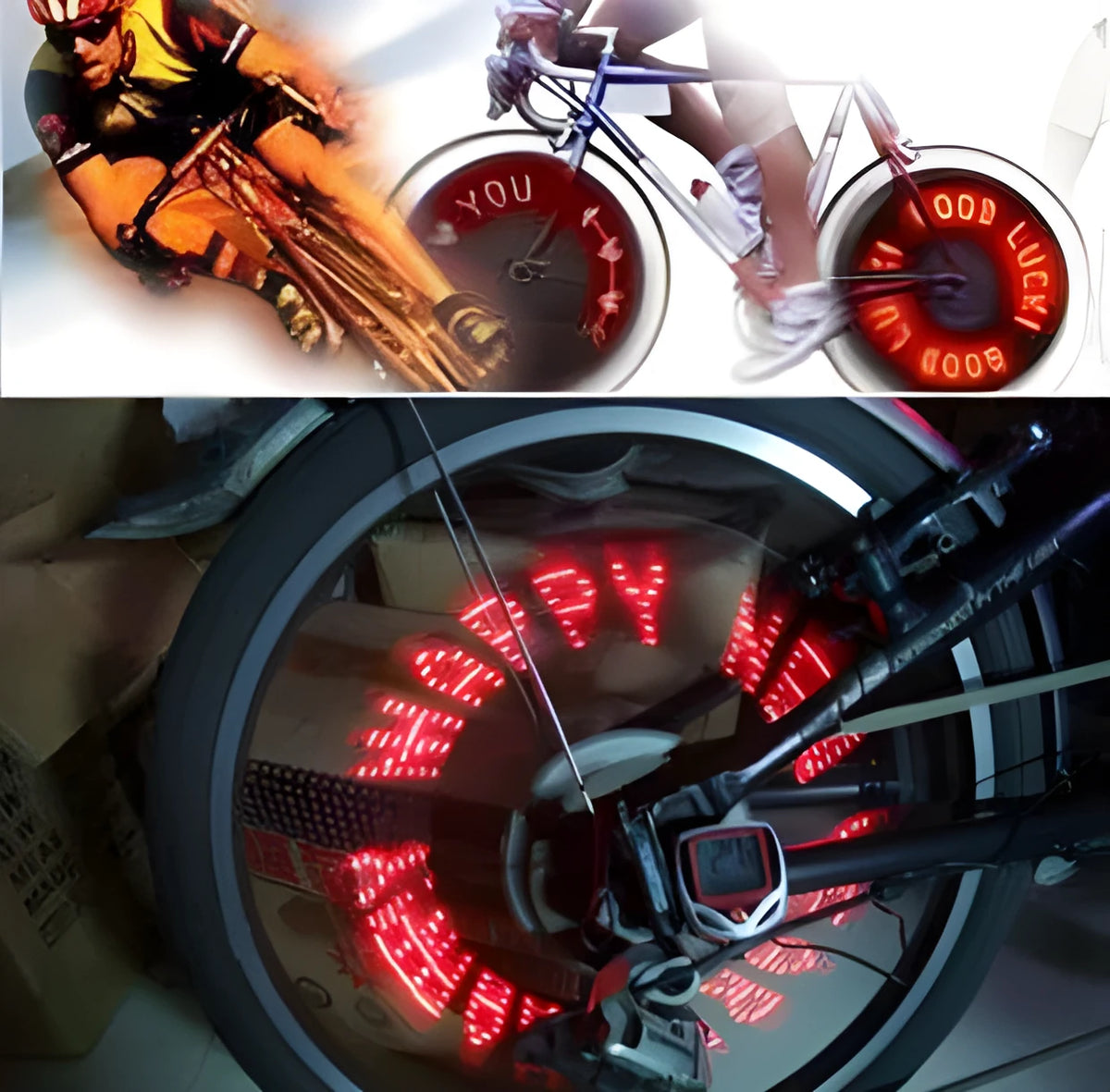 7-LED double-sided gas nozzle lamp 7.8 cm for mountain bike in red and blue colours