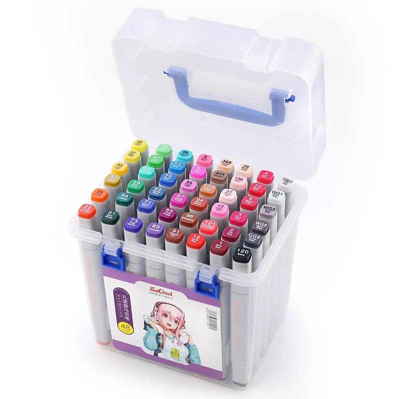 Set of 48 oil-based soft-tip markers with round and chisel tips for hand-painted design work