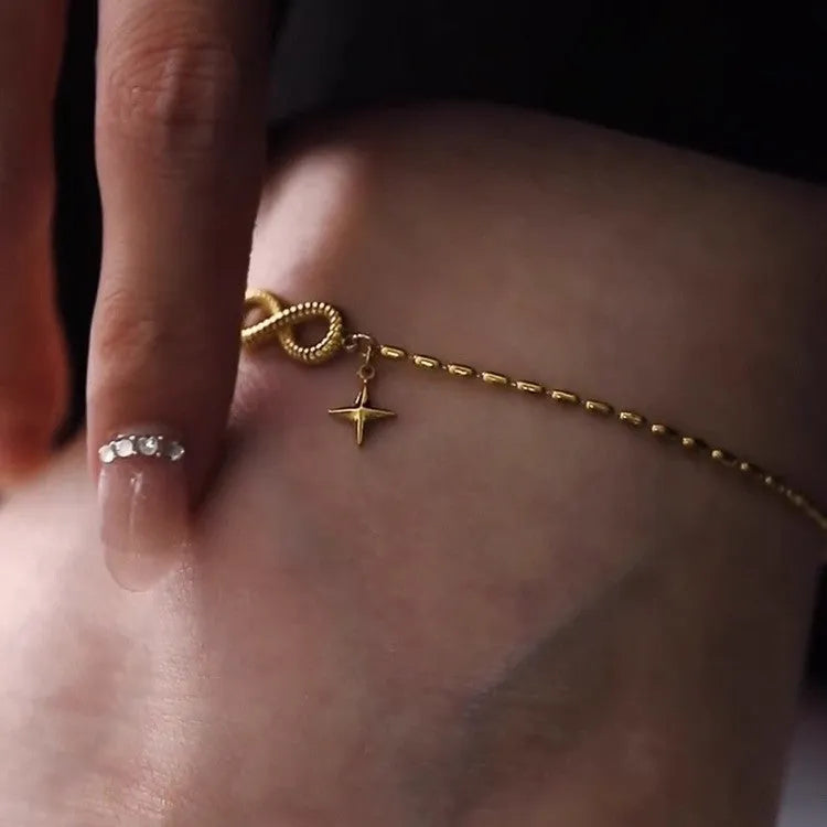 Gold titanium steel asterism pendant anklet for women single bar chain geometric shape