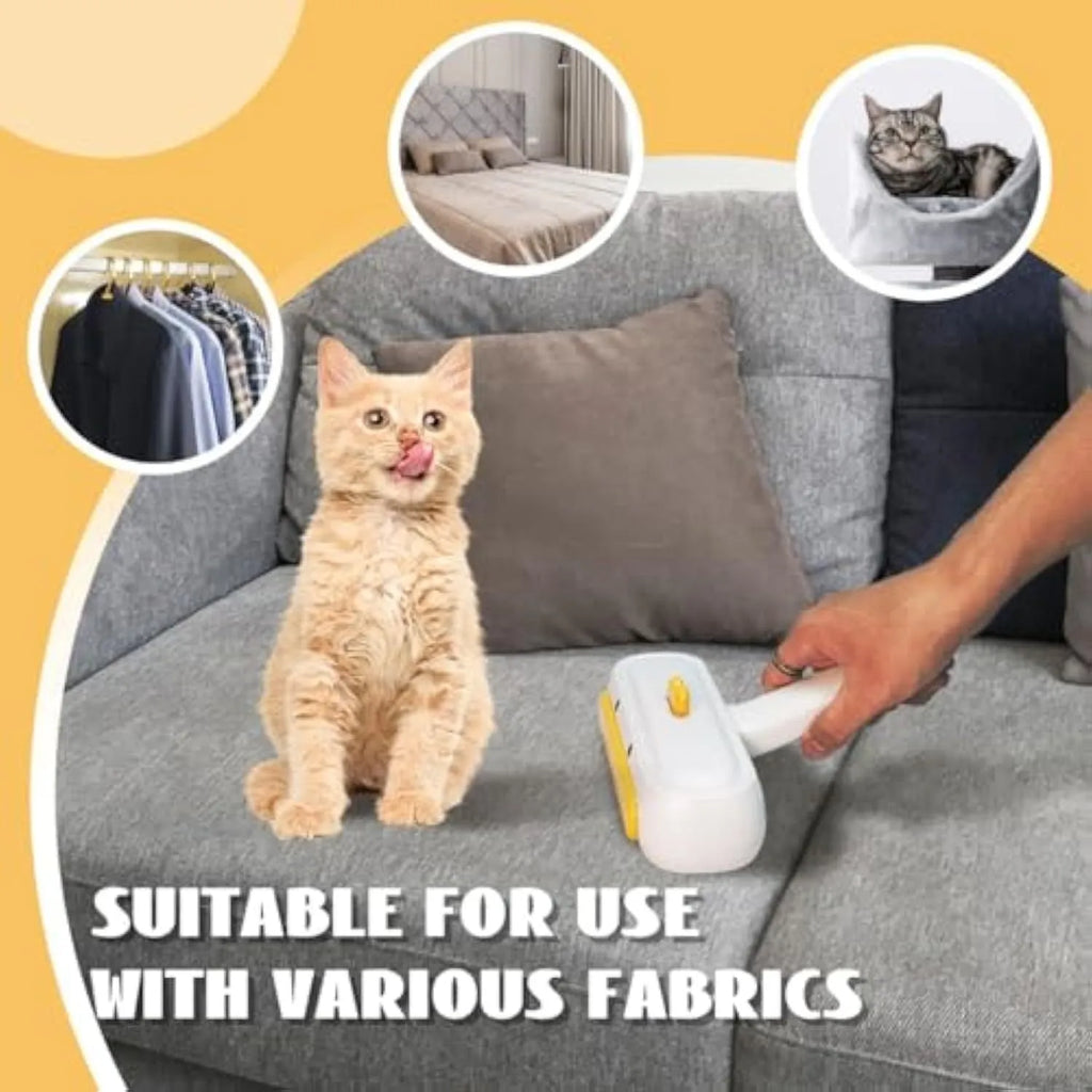 Manual pet hair remover tool with yellow duck design and polyester bristles