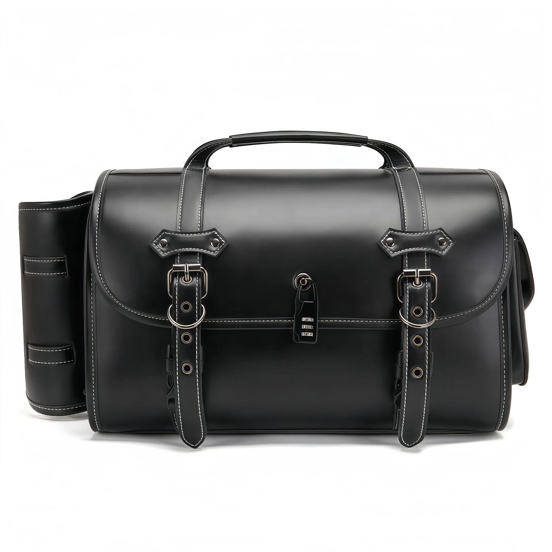 Dark punk style motorcycle tail bag with a built-in coded lock, made from PU material.