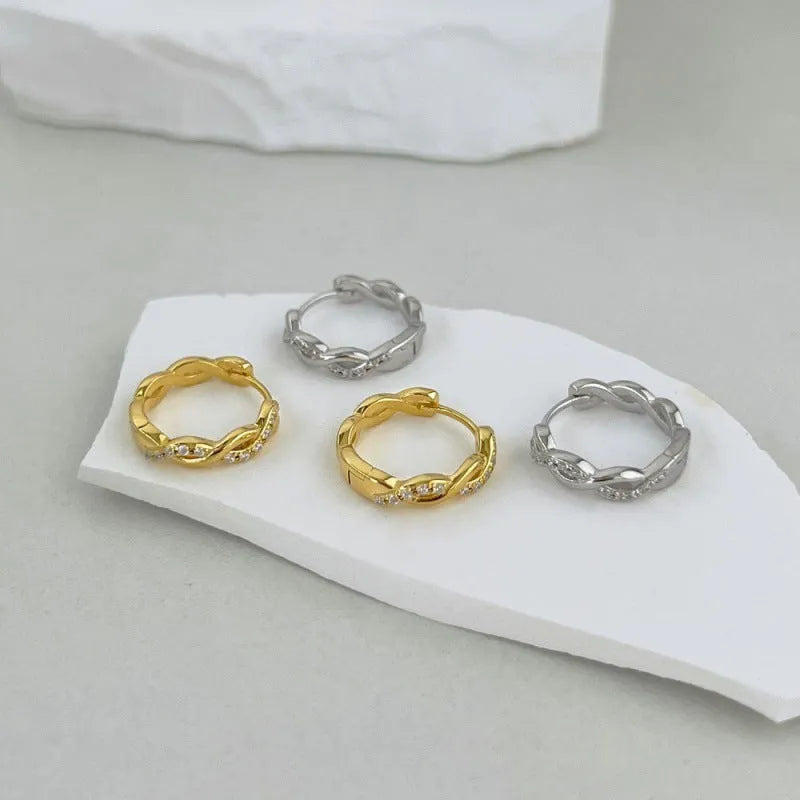 S925 sterling silver diamond earrings with hexagon and octagon design in white gold colour
