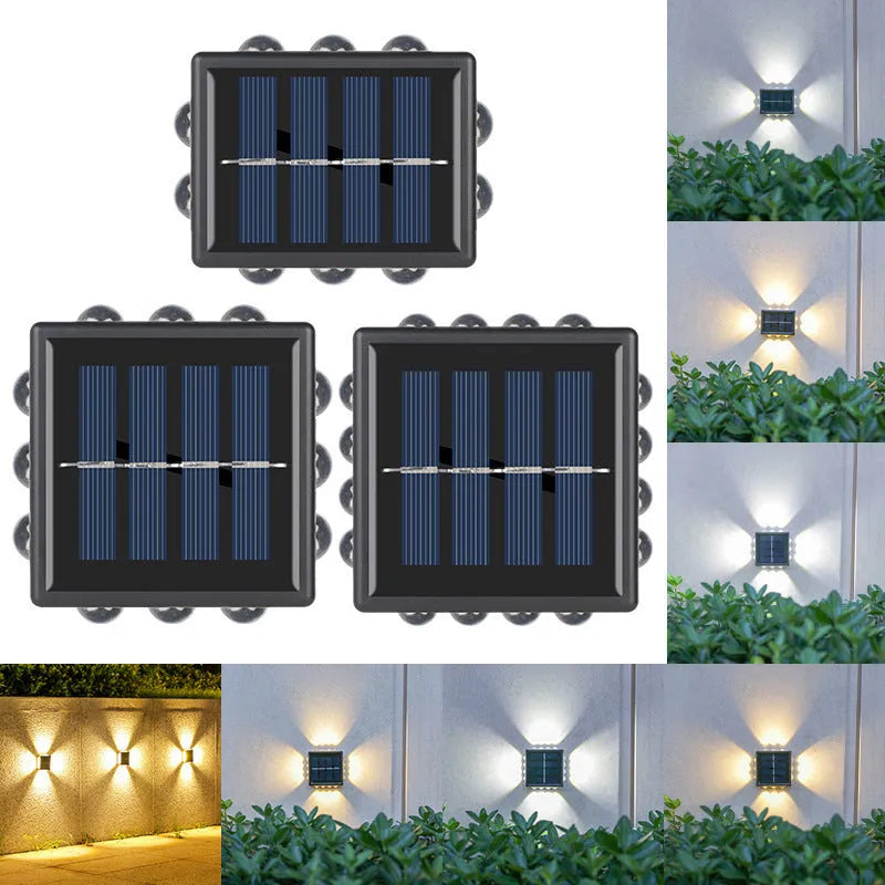 Solar outdoor wall lamp with convex mirror, IP65 rated, 85mm x 24mm, available in 10LED to 16LED warm or white light.