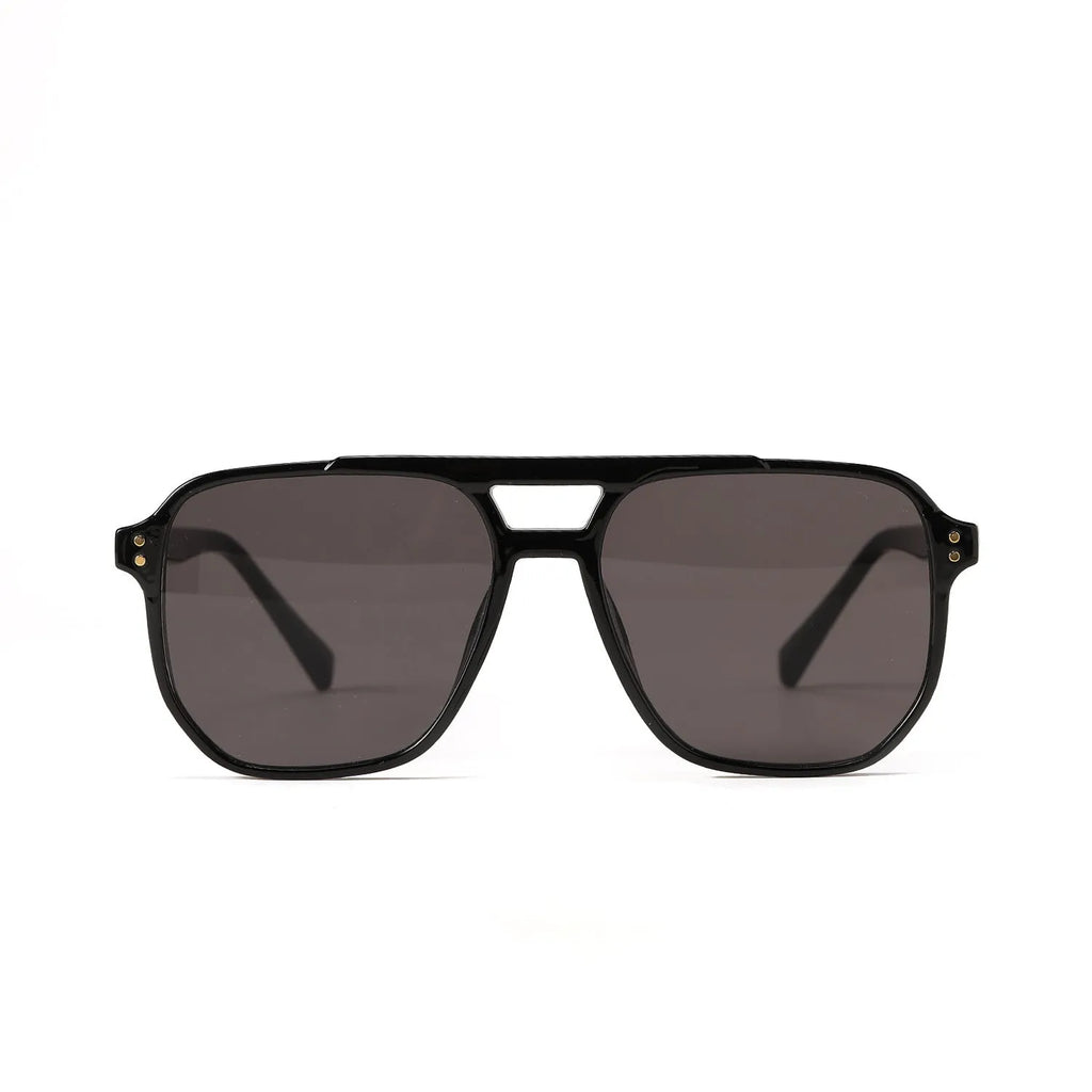 Square double beam sunglasses for women in black frame with pink lenses, UV400 protection