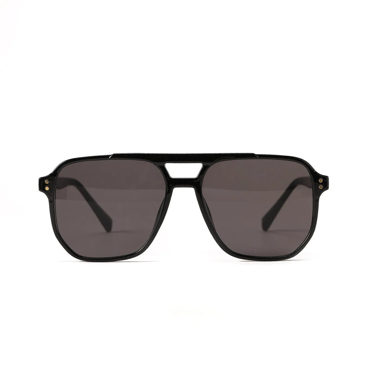 Square double beam sunglasses for women in black frame with pink lenses, UV400 protection