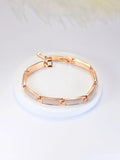 Geometric rose gold alloy bracelet with gemstone inlay for women, quadrilateral shape