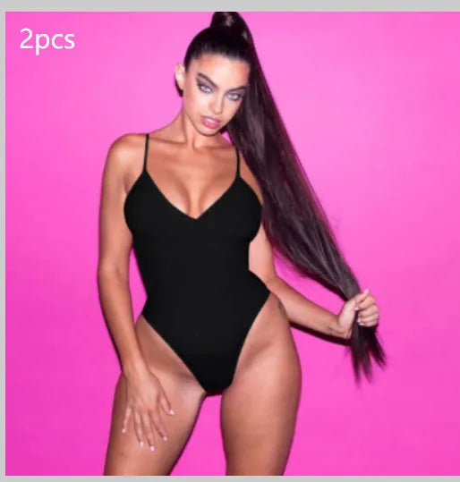 Backless one-piece swimsuit for women with string sides in a solid colour.