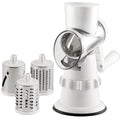 White 3-in-1 vegetable slicer manual kitchen gadget with suction feet and stainless steel blades