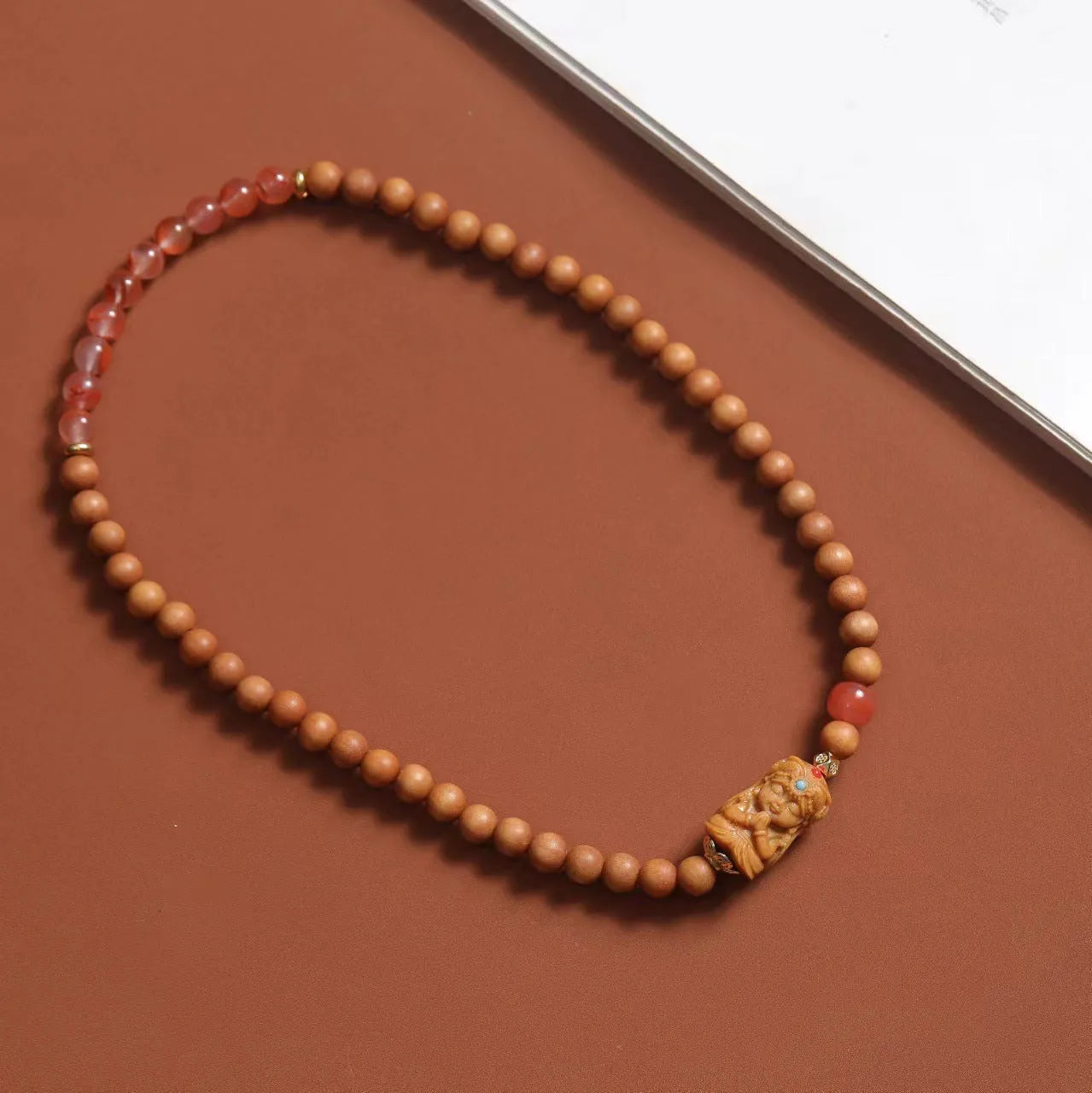 Brown wooden bracelet with South Red Zachilam double circle design in traditional Chinese style