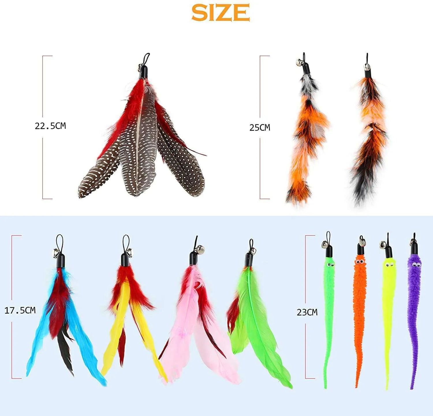 Cat teasing fishing rod toy with feather lures and interchangeable heads for interactive indoor play