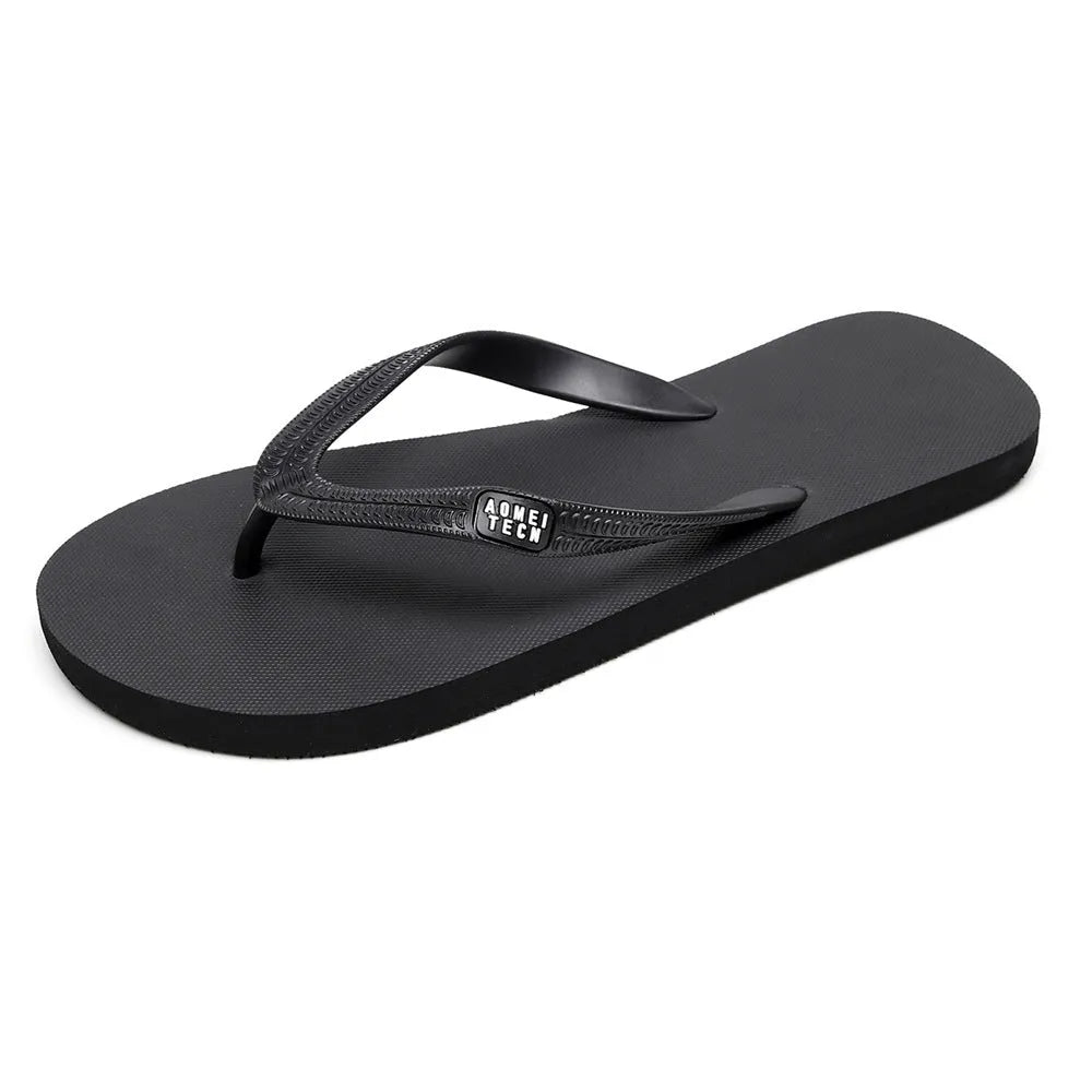 Men's black flip-flops with a textured rubber sole and lightweight EVA upper.