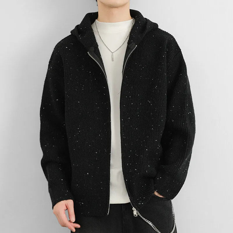 Hooded thickened cardigan sweater in apricot, loose fit, front view, for youth