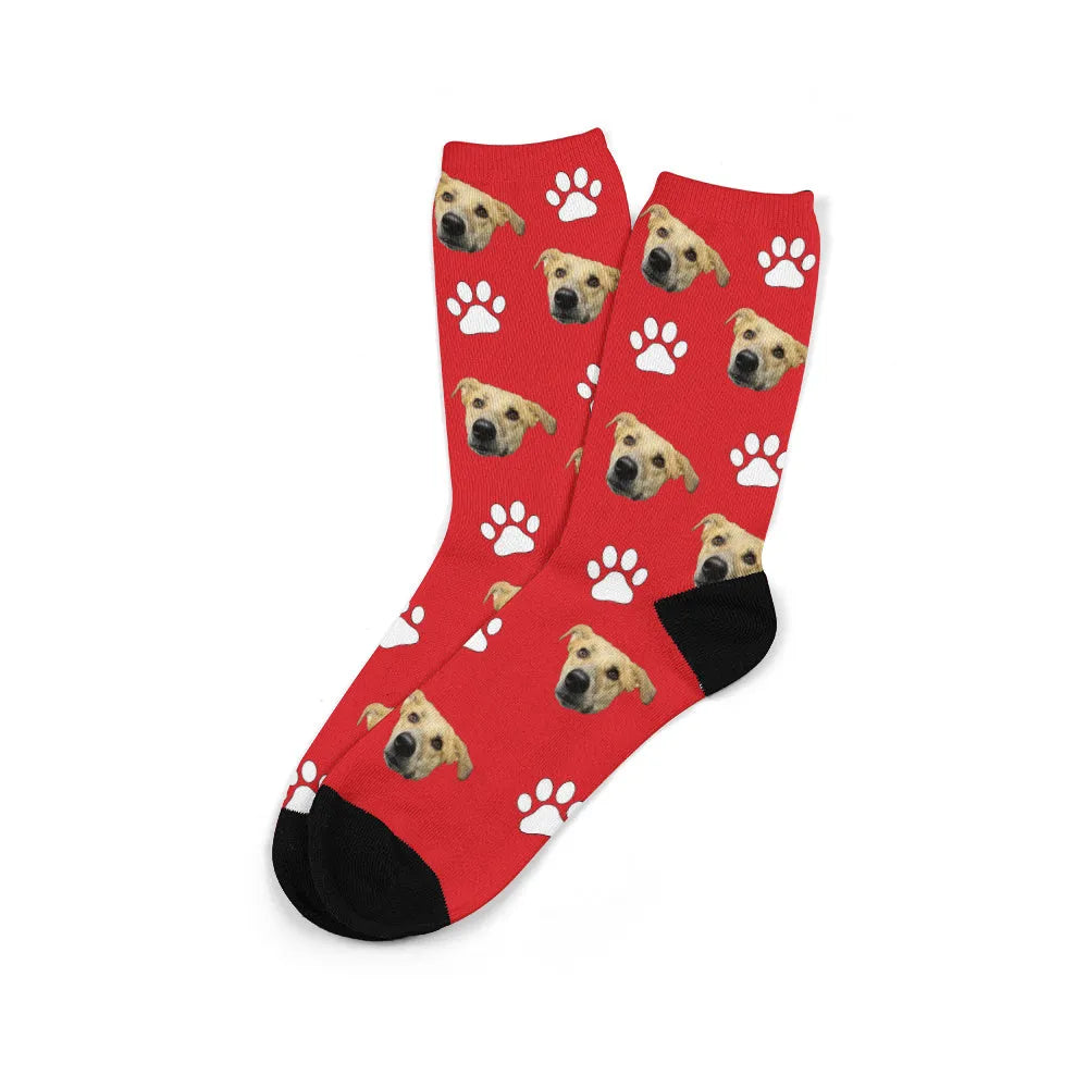 Custom photo mid-calf tube socks with personalised cartoon graphic printing in various colours