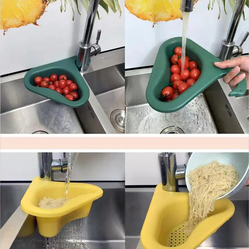 Kitchen multifunctional hanging swan drainer in blue colour over a sink