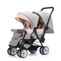 Lightweight double stroller with front and rear seating, folding design, in advanced gray colour