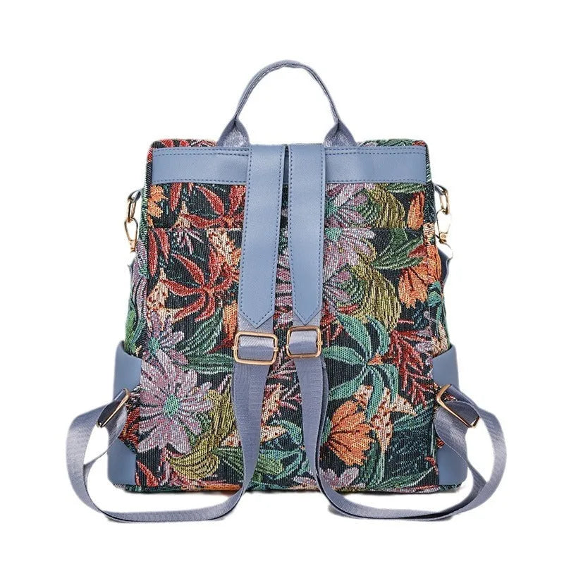 Women's printed travel backpack in oxford fabric with 3D pocket and anti-theft zippered compartments