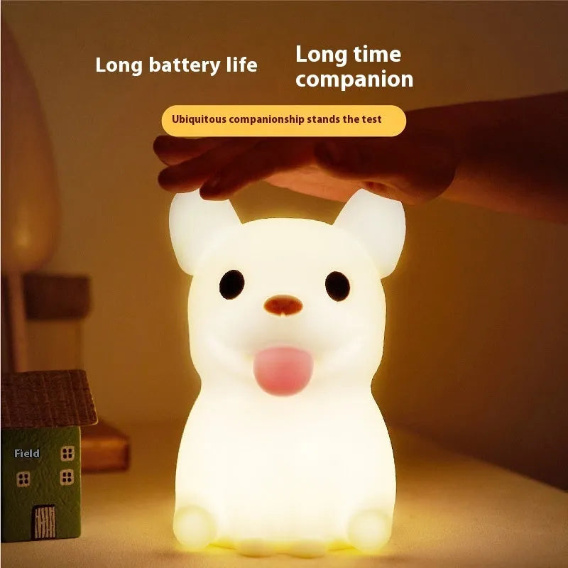 Silicone animal night light with USB charging port and touch dimming control in cartoon ox design