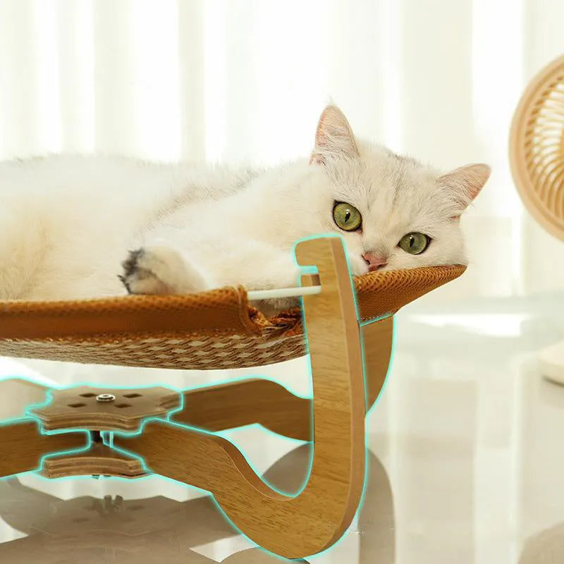 Brown woven rattan pet hammock bed measuring 46 cm square with 17.5 cm high sides