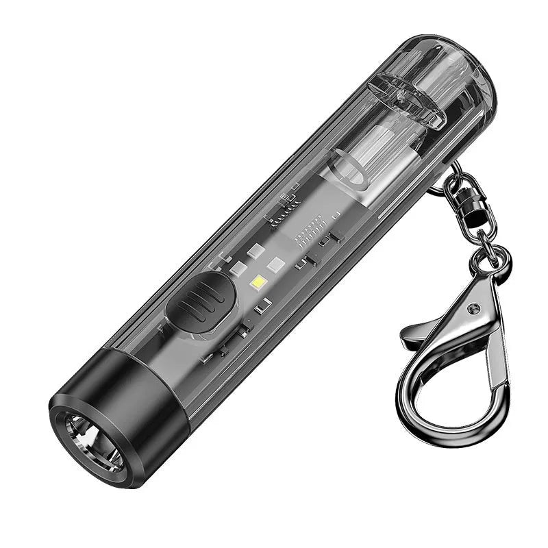 Black plastic USB rechargeable outdoor flashlight with charging cable