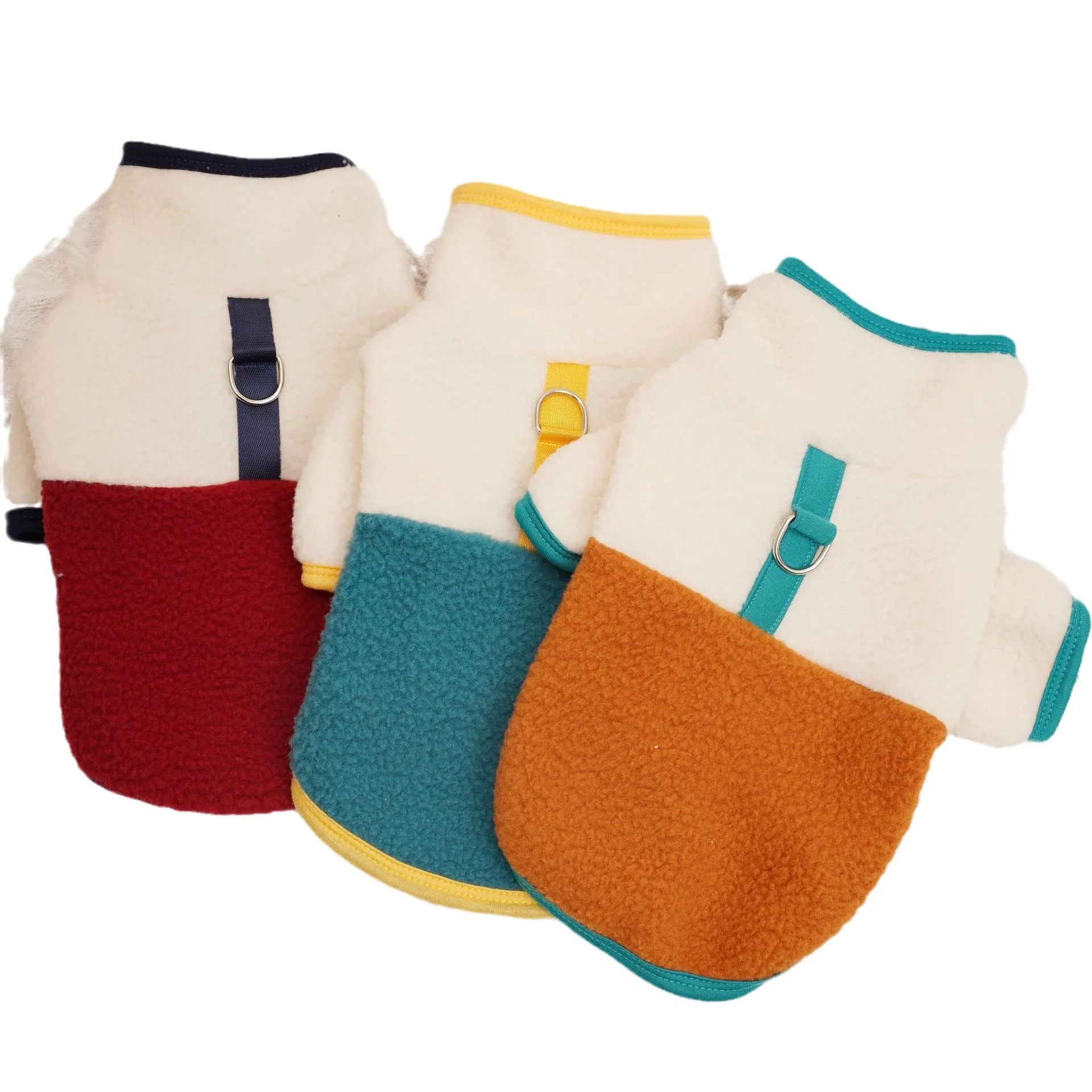 Lambswool fleece pet sweatshirt in caramel colour on a small dog.