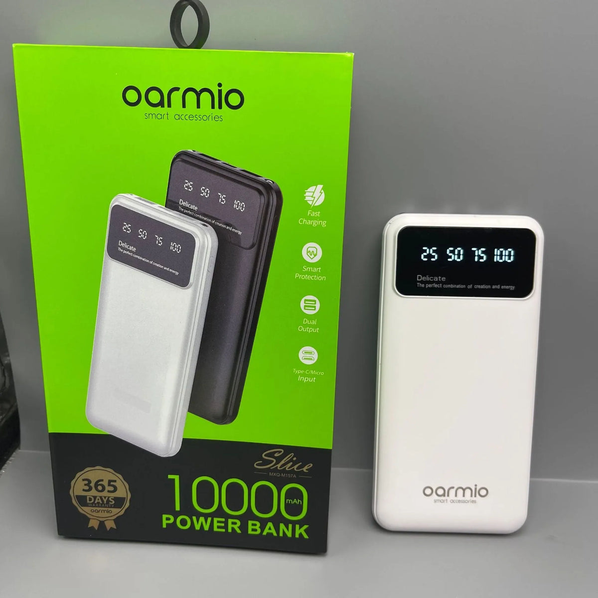 Oarmio 20000mAh portable power bank with four built-in cables and PVC shell in standard colour