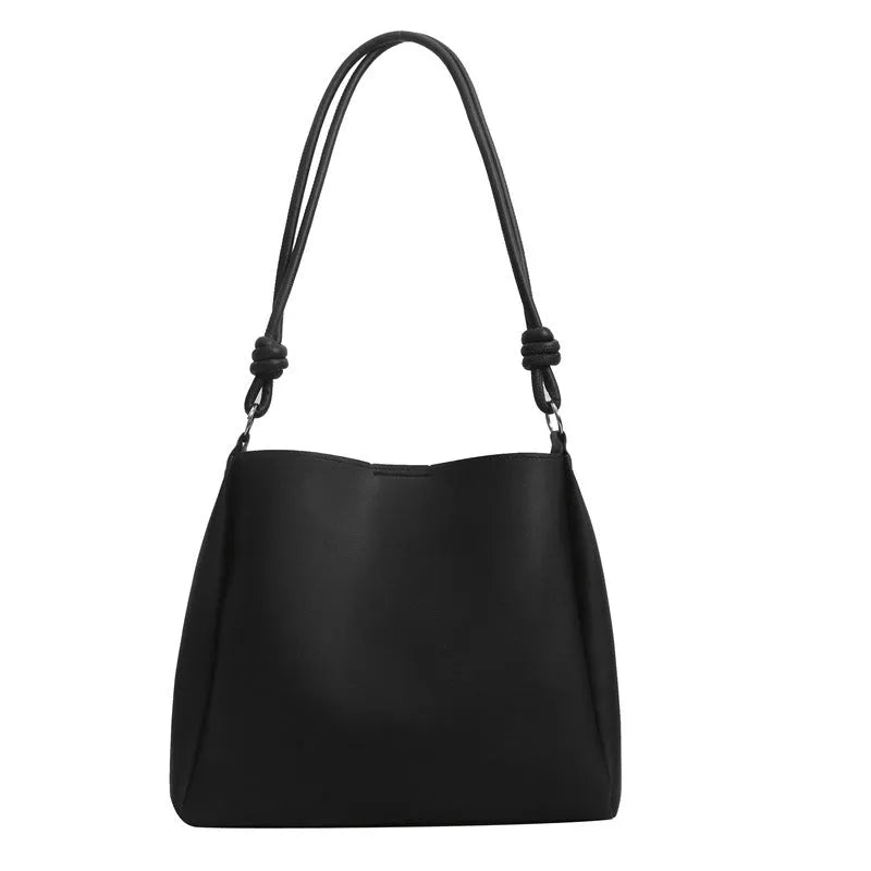 Women's crossbody tote bag in retro bucket shape, PU material, available in yellow brown, brown, black, khaki, with sewing line detail