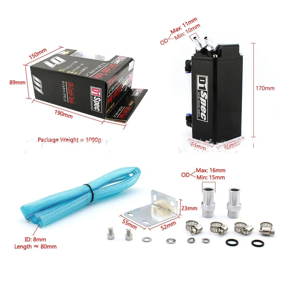 Car modification oil catch tank in four colour options with square and round design configurations