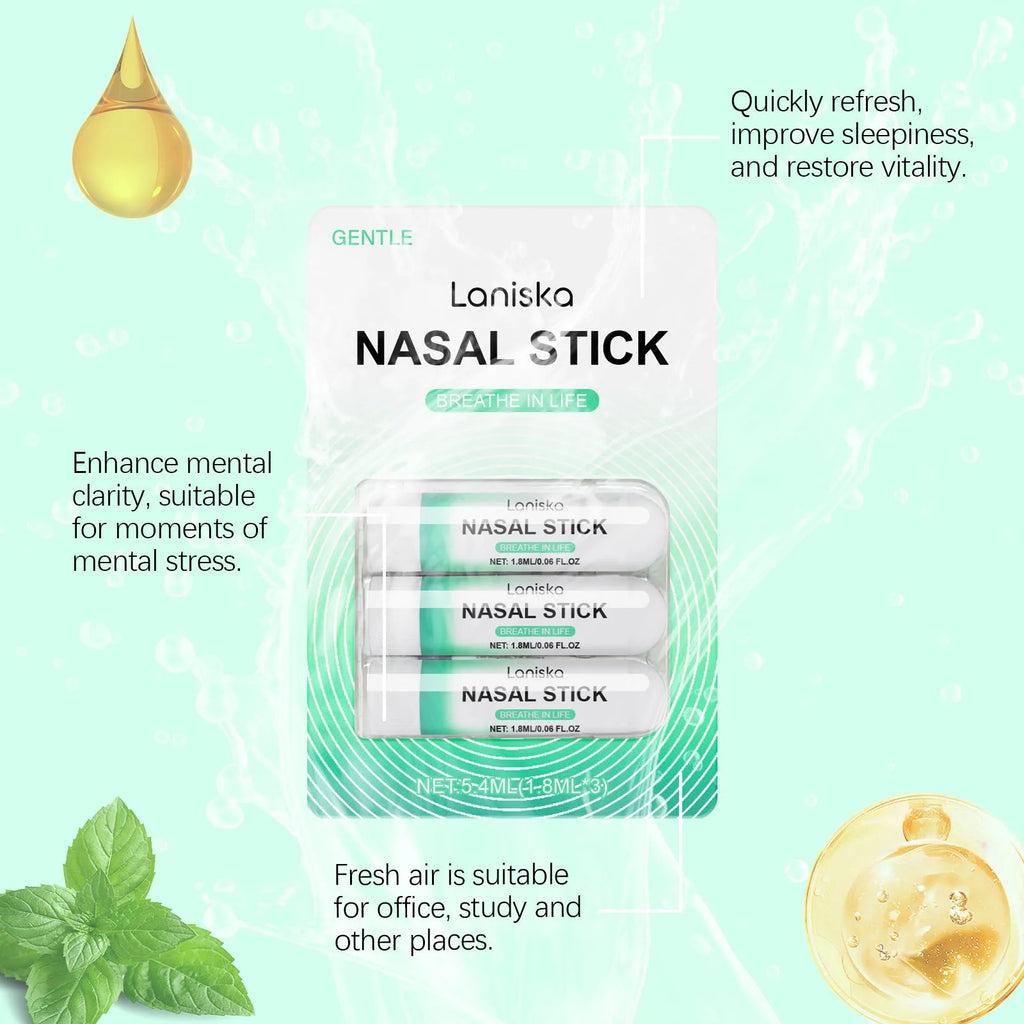 Mint cooling nose spray set showing three 1.8 ml bottles with menthol and spearmint formula