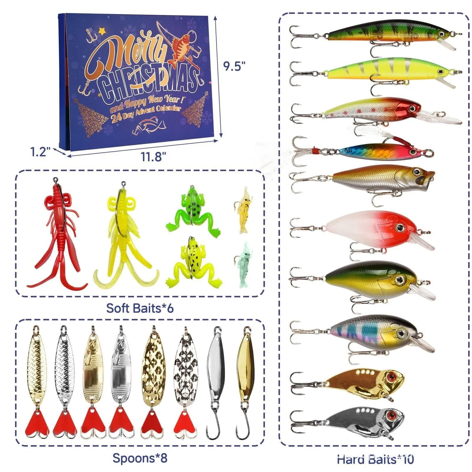 Fishing Bait Christmas Countdown Calendar Blind Box Set with PVC bait fishing tackle for elderly