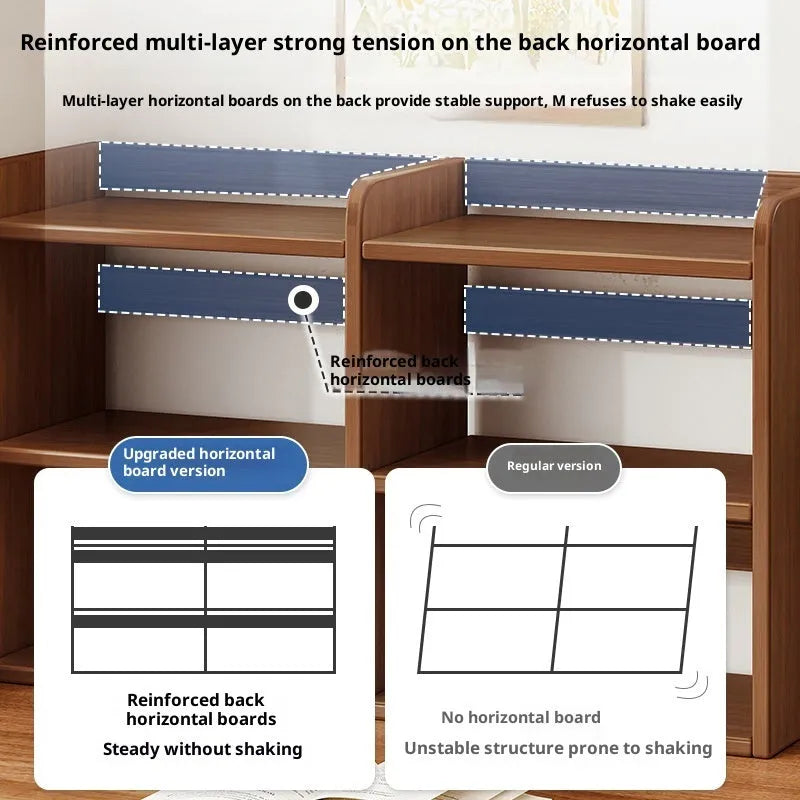 Three-layer desktop bookshelf in dark walnut 50cm width density board desk storage rack