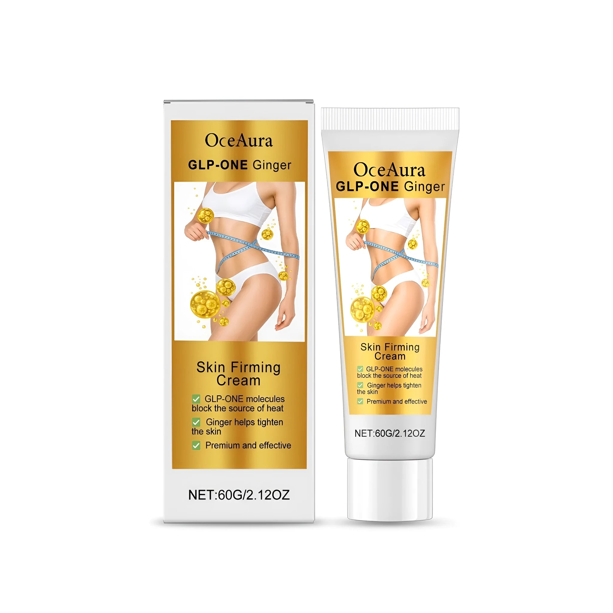 Glp-One Ginger Skin Firming Cream 60g container with ginger root oil and acetyl hexapeptide-8.