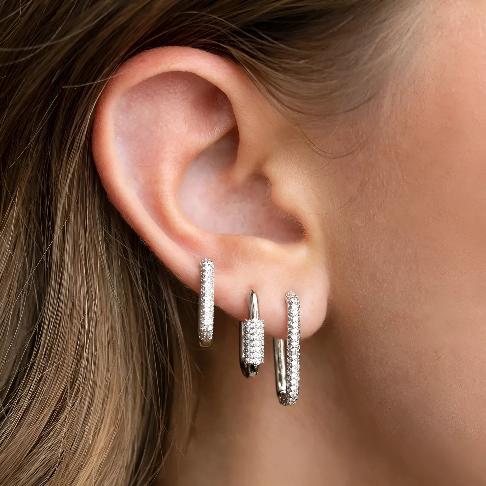 Geometric ear clip set with micro inlaid zircon jewellery in gold and white colour options