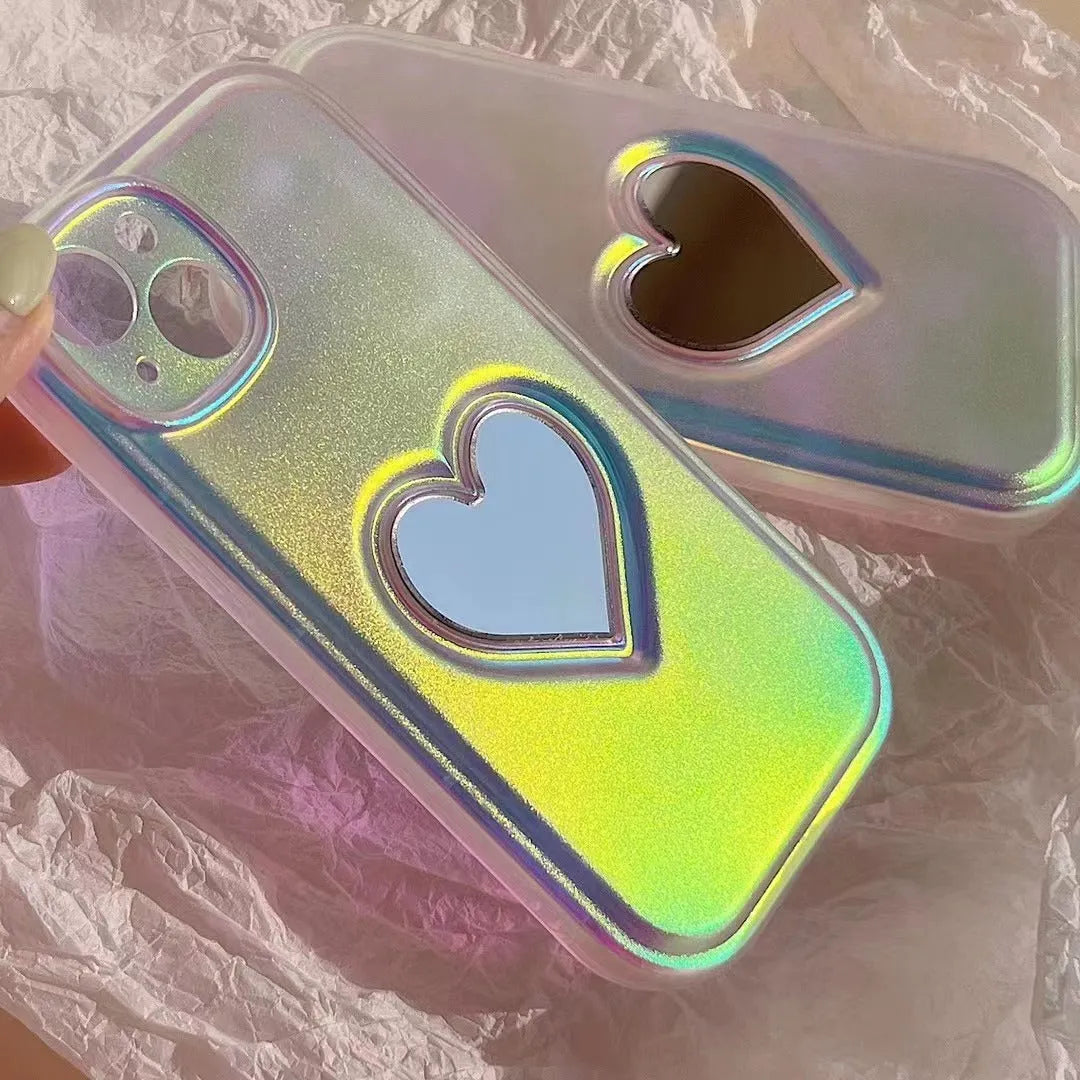 White Laser Love mobile phone case with anti-falling protection, designed for iPhone 11 to 14 series models.