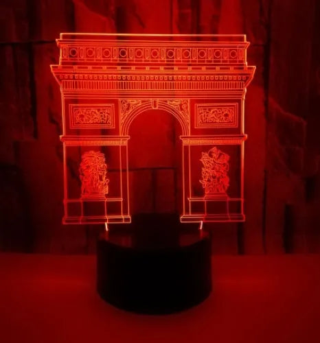 Triumphal Arch 3D night light with acrylic board, ABS base, USB cable, seven colours, and touch or remote control